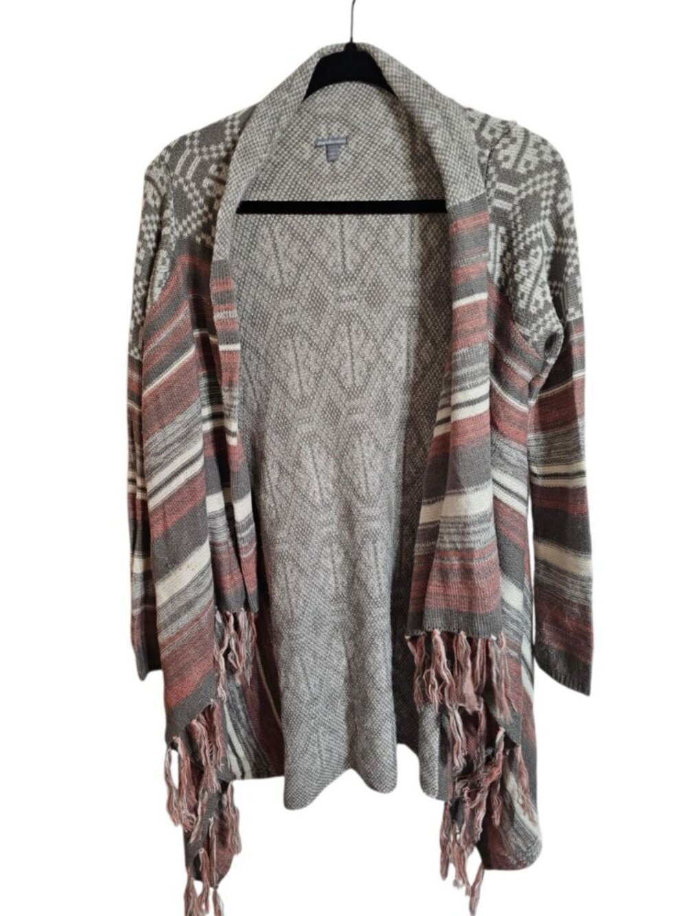 Charlotte Russe Women XS Cardigan Gray Pink Knit Boho Archival Rare Statement - Picture 2 of 8